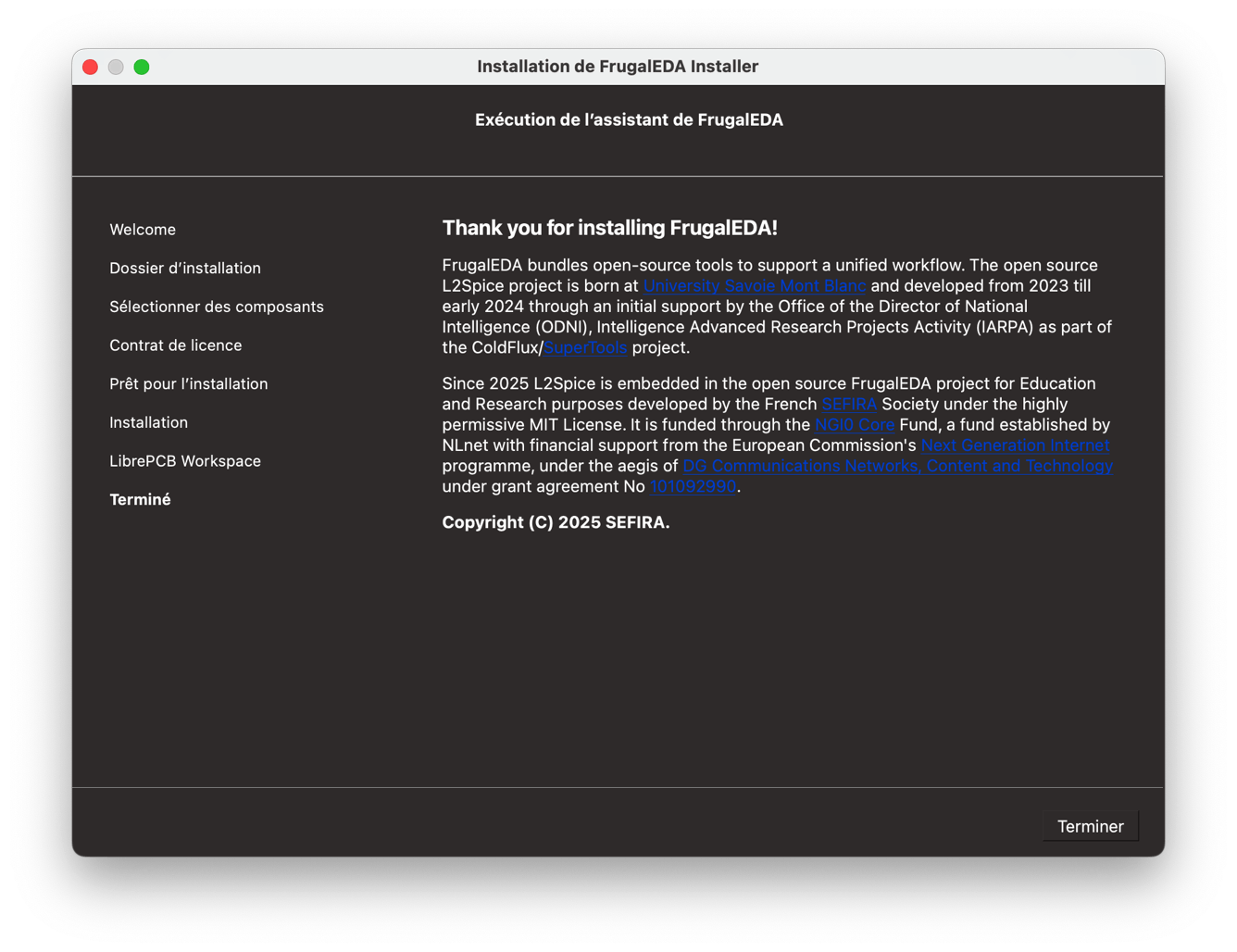 Final page of installer