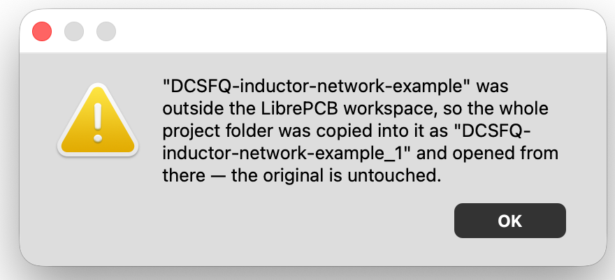 Warning shown when a foreign file is copied into the workspace