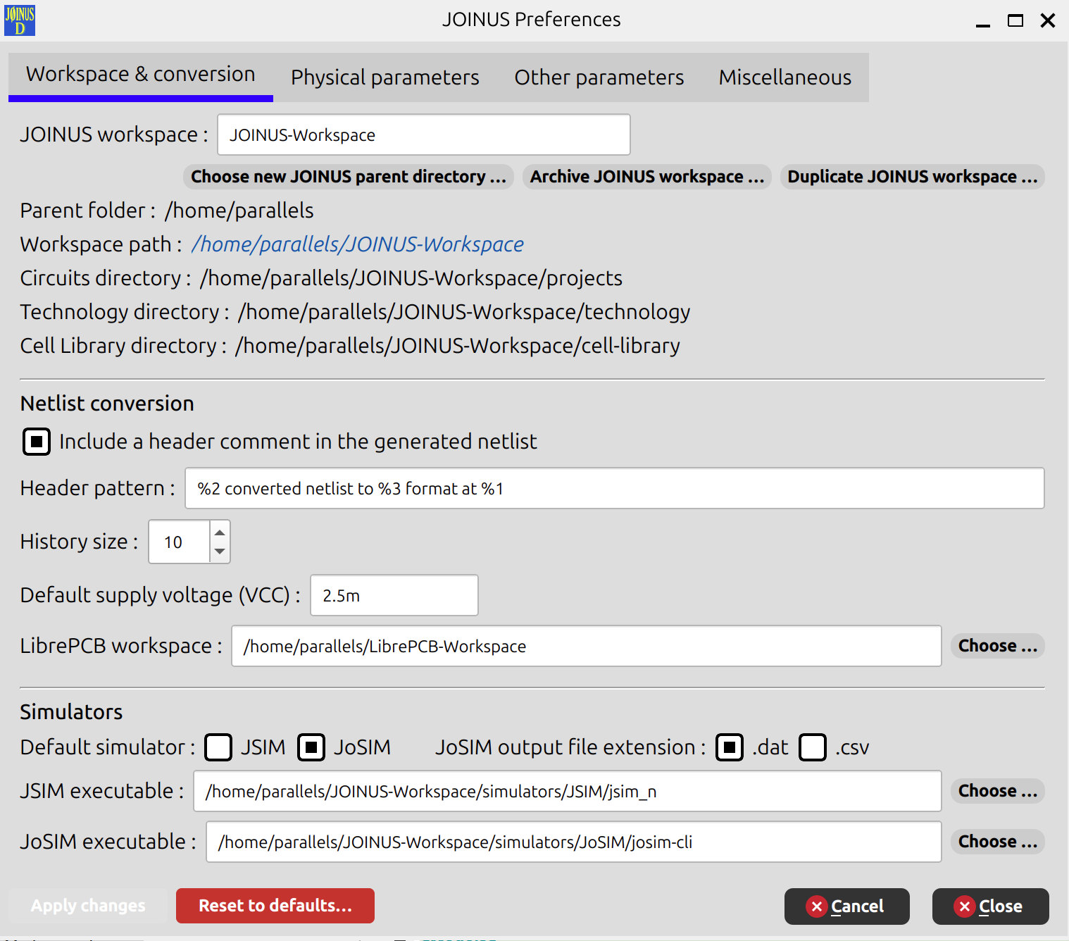Preferences — Workspace & conversion tab]