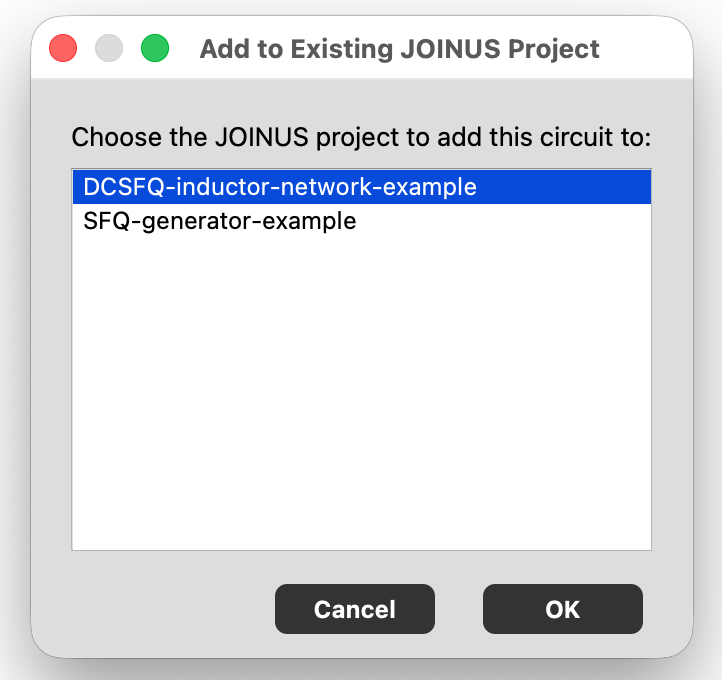 Add to Existing JOINUS Project — picker
