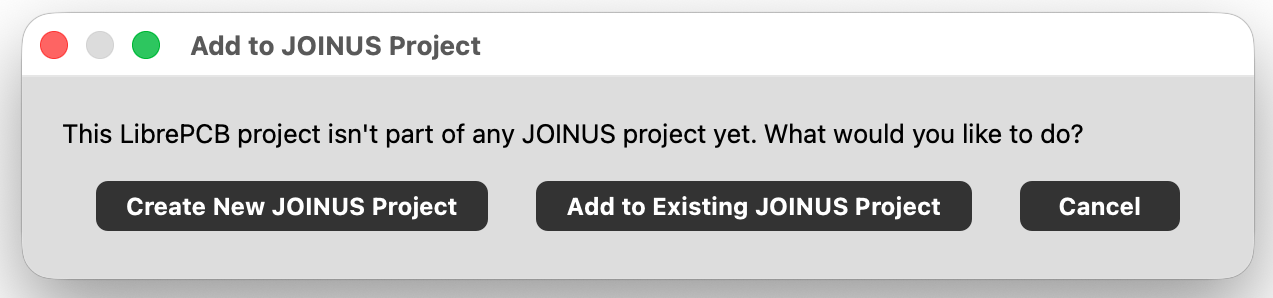 Create New JOINUS Project or Add to Existing JOINUS Project