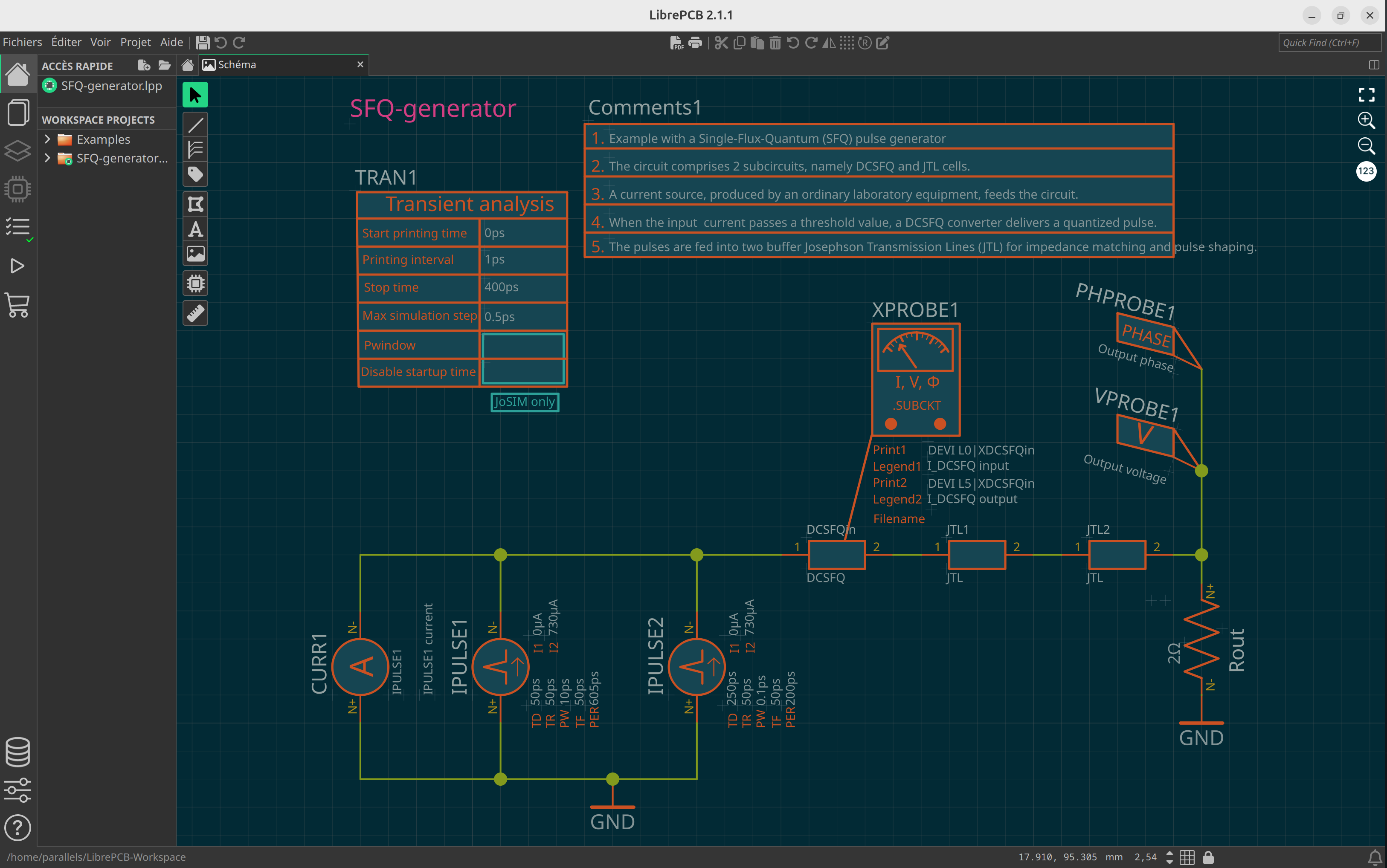 A superconducting circuit schematic in LibrePCB
